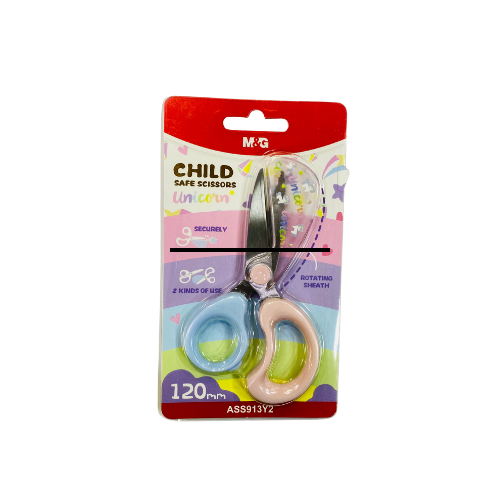 مقص أطفال M&G Unicorn آمن بمقبض أزرق/بينك – 12 سم